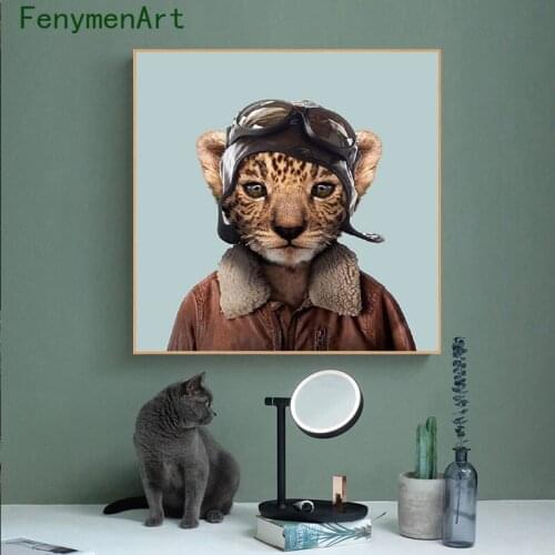Cartoon Cute Cat Pilot Canvas Painting Nordic Pet Cat Animals Poster Print Modern Wall Art Picture Kid Room Bedroom Home Decor