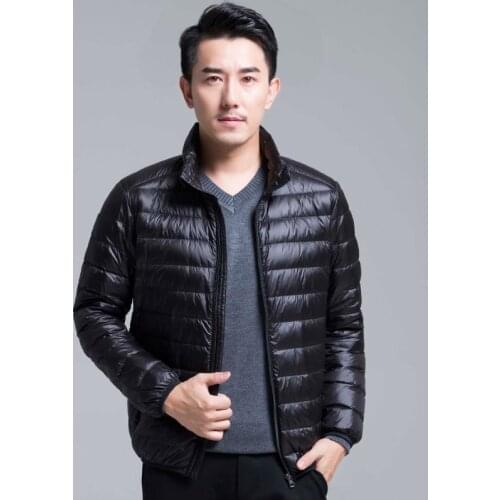 Casual mens down jacket Autumn Winter mens slim Standing collar&hooded White duck down coat male Solid color warm outwear Top