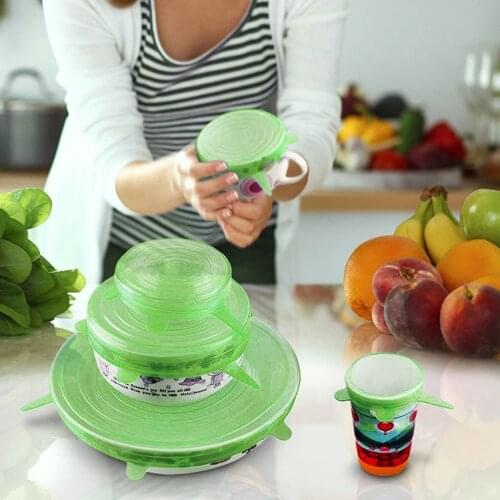 Set Of 6 Universal Silicone Food Wrap Elastic Round Lids Pot Cup Bowl Covers Stretch Lids Resistant Kitchen Accessories