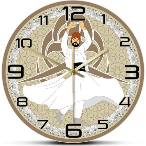 Whirling Dervish Sufi Religious Dance Silent Wall Clock Traditional Arabian Home Decor Mevlevi Mystical Dance Hanging Wall Watch