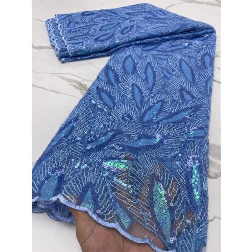 Sky Blue French 3d Sequins Lace Fabric 2021 High Quality Embroidery African Net Laces Nigerian Tulle Fabrics 5 yards/piece