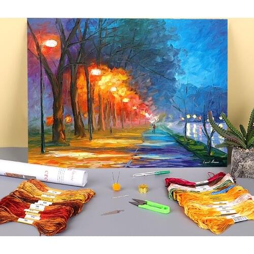 Night By The Lake Pre-Printed 11CT Cross-Stitch Embroidery Complete Kit DMC Threads Handmade Painting Craft Knitting Design