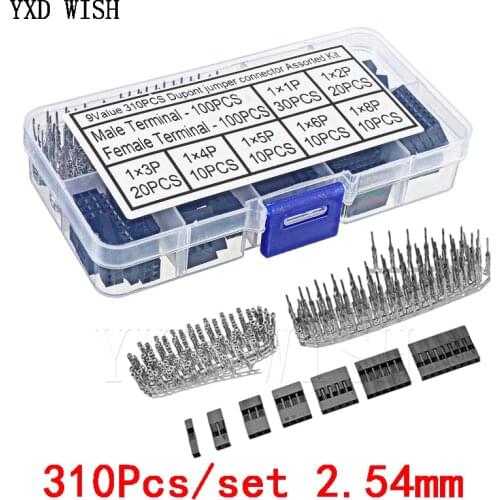 310Pcs/Box 2.54mm Male+Female Dupont Wire Jumper Line Cable 1/2/3/4/5/6/8 Pin Header Connector Housing Electronic DIY Kit
