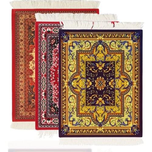 Persian Mini Woven Rug Mat Mousepad Retro Style Carpet Pattern Cup laptop PC Mouse Pad with Fring Home Office Table Decor Craft
