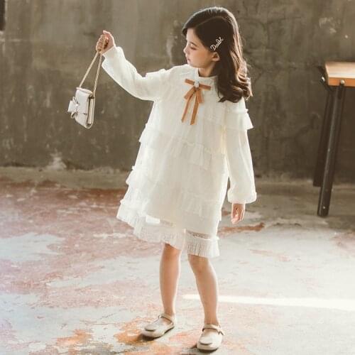 Girl Dress Long Sleeve Spring Lace Cute Princess Dresses For Girls Patchwork Baby Girls Layered Kids Children Party Clothing