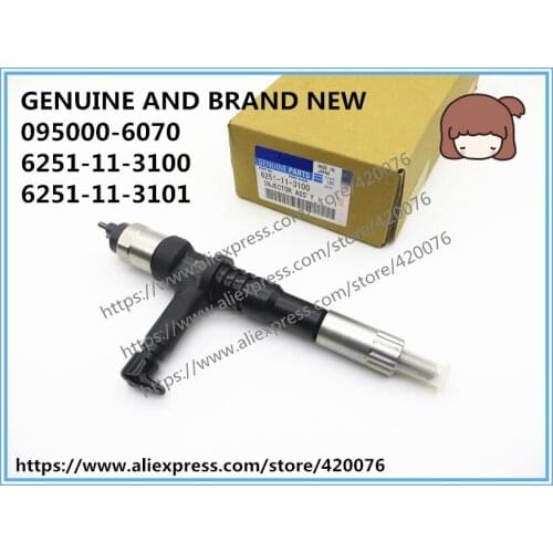 GENUINE AND BRAND NEW COMMON RAIL FUEL INJECTOR 095000-6070, 6251-11-3100, 6251-11-3101 FOR PC350-7, PC400-7 ENGINE