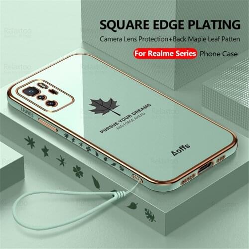 Plating Camera Shockproof Case For Oppo Realme 8 5G GT Narzo 30 Reno 5 6 4 Pro Find X3 A5 A9 2020 Soft Cover With Lanyard Rope