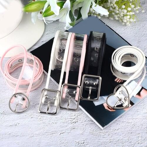 2020 New Womens Belt Cute Transparent PVC Long Belts For Women White Pink Waistband Fashion Metal Heart Buckle Jeans Belt