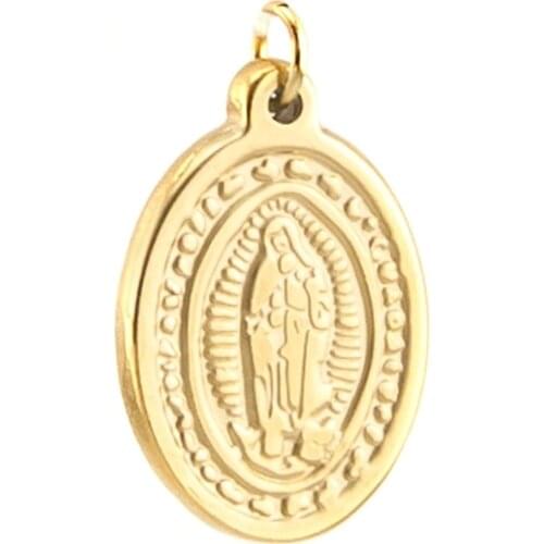 Risul Our Lady virgen de guadalupe stainless steel oval small charms gold color medal tags Pendant 10pcs