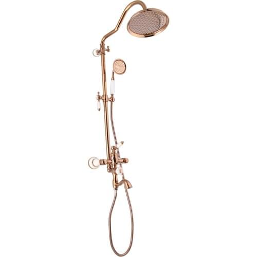 Rose Gold Shower System Bathroom Mixers Luxurious Natural Marble White Jade Shower Set Wall Mounted Golden Finished