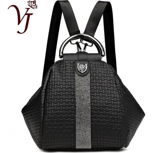 Women 3 in 1 Backpack Black Backpacks Ladies Leather Luxury Ladies Hand Bags sac a dos Travel Weave SchoolBag mochila feminina