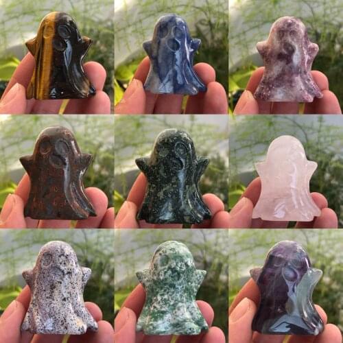 Ghost Doll Statue Hand Carving Sculpture Amethyst Rose Quartz Natural Crystal Stone Halloween Gift