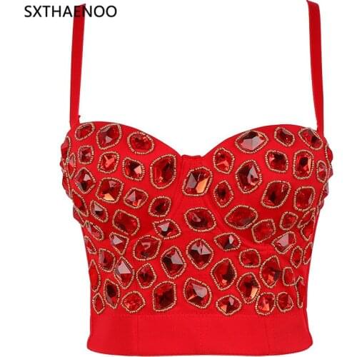 SXTHAENOO Gorgeous Rhinestone Pearl Pearl Corset Lingerie Wedding Bra Women Bra Cropped Camisole