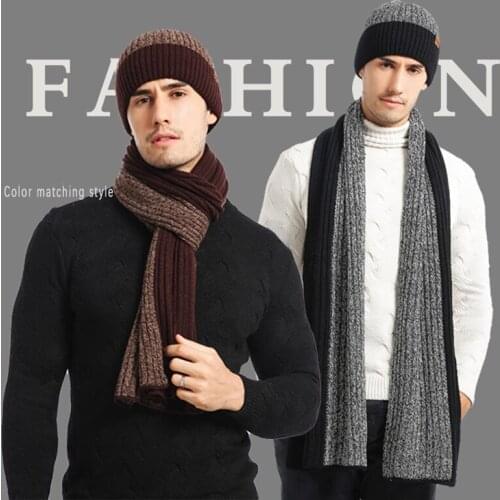 Thickened knitted hat scarf gloves in autumn and winter 3 pcs / set mens and womens warm fashion hat scarf gloves set