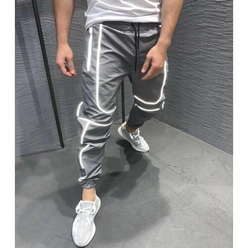 2020 New Men Reflective Stripe Joggers Pants Sports Quick Dry Mens Windbreaker Light Sweatpants Man Streetwear Hip Hop Trousers