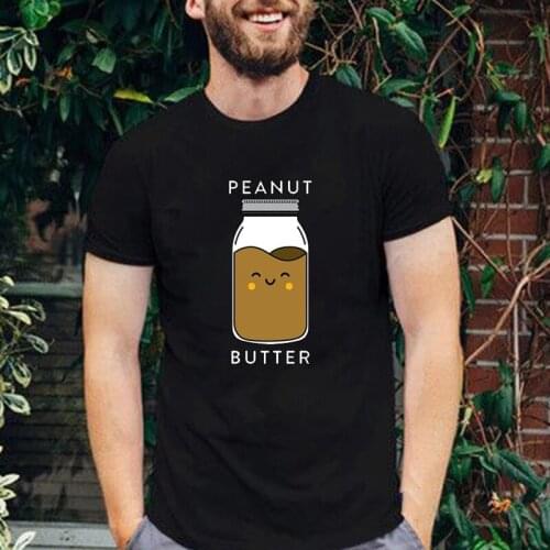 Funny Peanut Butter Graphic Condiments Printed T Shirts Summer Casual Fashion O Neck Short-sleev Tops New Style Black White Tee