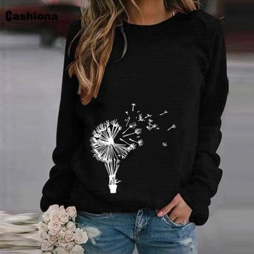 Plus size 4xl 5xl Women Elegant Leisure Casual T shirt Dandelion Flower Print Womens Top Vintage 2020 Spring Autumn Shirt Femme