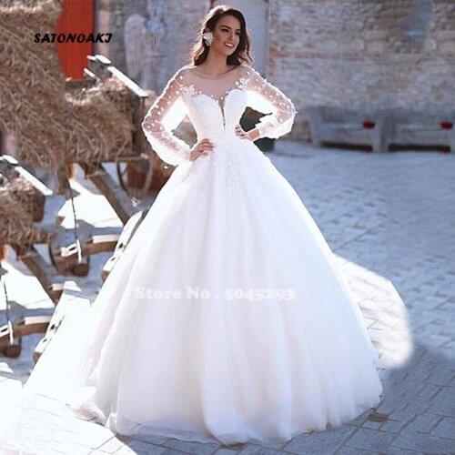 Ball Gown Wedding Dress 2021 Sexy Backless Vintage Long Sleeves Lace Appliques Flower Formal Bridal Vestido De Novia Online Shop