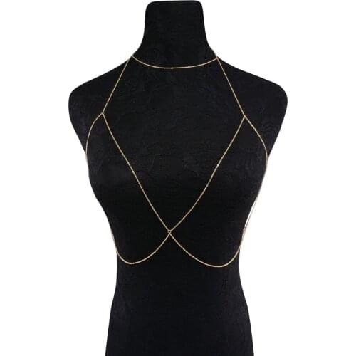Gold Color Body Chain Link Bra Simple Sexy Beach Bikini Chain Harness Necklaces Women Bodychain Boho Jewelry Gift