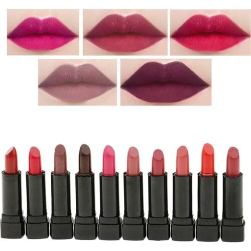 Fashion 10pcs Mini Matte Colors Lipsticks Lip Gloss Red Pink Orange Brown Make up Set Travel Sample Pack