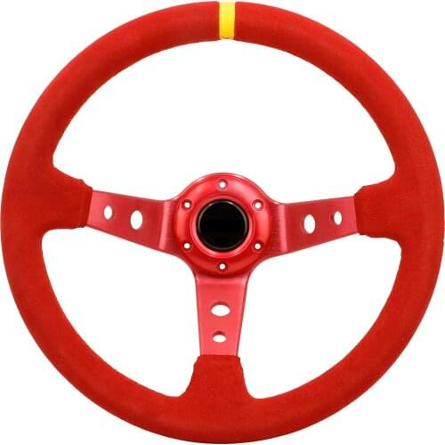 14inch Auto jdm Red Suede Leather Deep Dish Drift Sport Steering Wheels