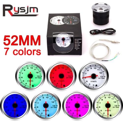 52mm 7 Colors Exhaust Temperature Meter Exhaust Gas Temperature Gauge Exhaust Gas Temp Gauge EGT EXT Gauge Car Meter With Sensor
