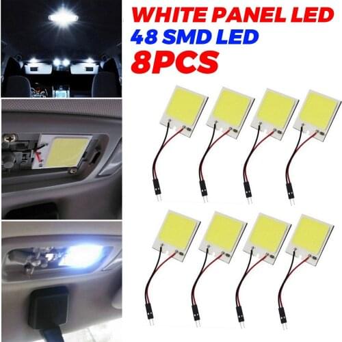 8Pcs 48SMD COB White Panel LED T10 Car Interior Panel Light 12V Car Reading Lamp Bulb Light Dome Festoon Vehicle Panel Lamp
