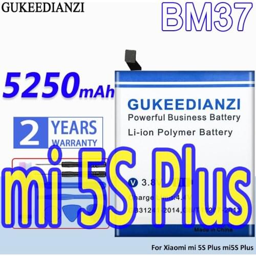 High Capacity GUKEEDIANZI Battery BM37 5250mAh For Xiaomi mi 5S Plus mi5S Plus