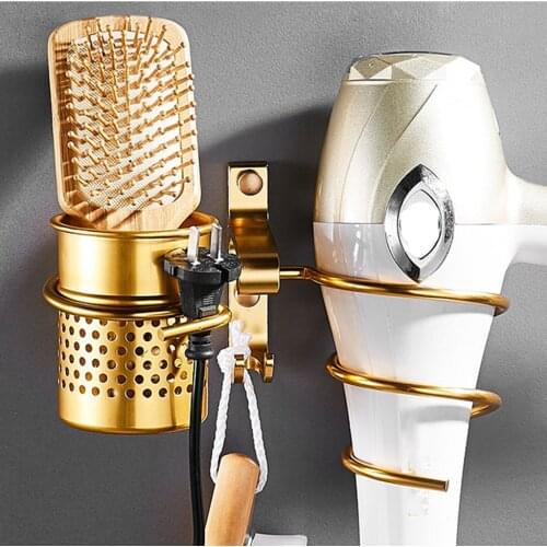 Aluminum Hair Dryer Rack Bathroom Holder Storage Stand Organizer With Cup