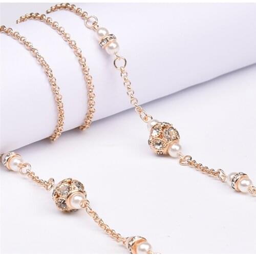 Pinksee 2020 Luxury Elegant Imitation Pearl Metal Crystal Beads Glasses Chain Women Eyewear Cord Holder Lanyard Accessories