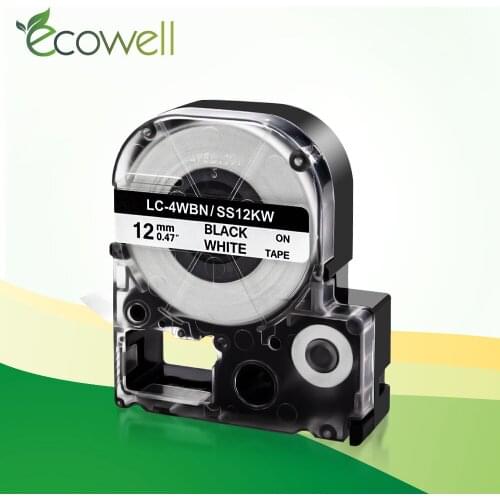 Ecowell Black on White 12mm label tape SS12KW LC-4WBN Compatible For Epson Label Printer LW-300 LW-400 LW-600P label maker