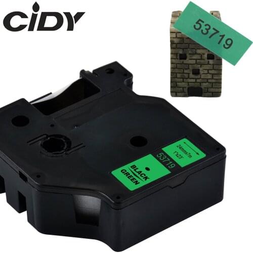 CIDY 53719 Black on green Compatible Dymo D1 24mm Label Tape Ribbons Cassette for Dymo Label Manager 160 280 210