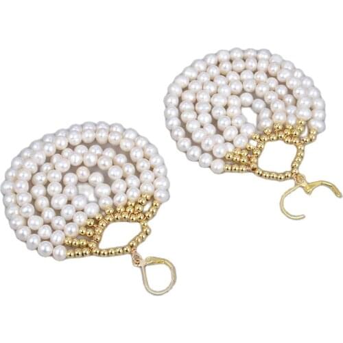 GG Jewelry Natural White Pearl Earrings Gold Color Plated Lever Back Cute For Women Girl Gift