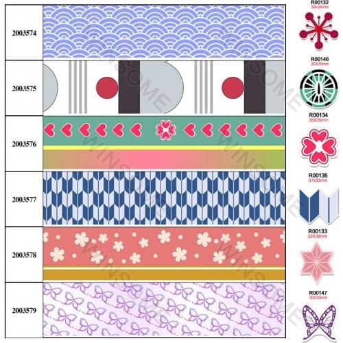 Kimetsu No Yaiba New 10yards Anime cartoon printed grosgrain ribbon,planar resins 30 pcs