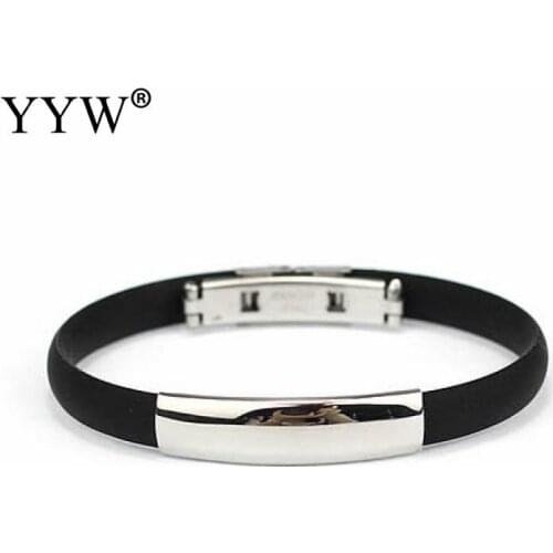Classic Punk Rubber Silicone Bracelets Fashion Jewelry Men Black Stainless Steel Bracelets Bangles Pulseras Hombre Caucho 7inch