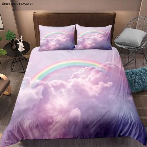 Rainbow Cloud Bedding Sets 2/3 Piece Landscape Quilt Cover Queen Single Double Girl Duvet Cover 3d Print Bedding Home Textiles