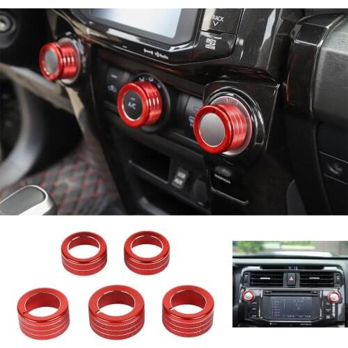 Aluminum Alloy Red Audio Air Conditioning Switch Knob Ring Trim Bezel Decorative Cover For Toyota 4runner 2010+ Car Accessories