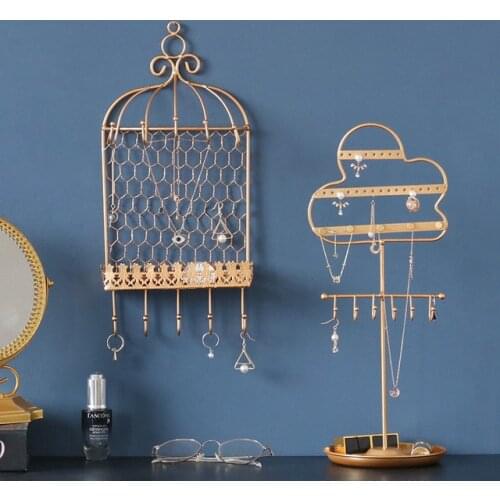 Creative Golden Iron Jewelry Stand Girl Room Desktop Pendant Earring Storage Display Stand