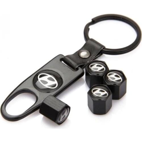 Hyundai Accent Blue Metal Keychain And 4 Pcs Metal Stopper Cover Set Car For