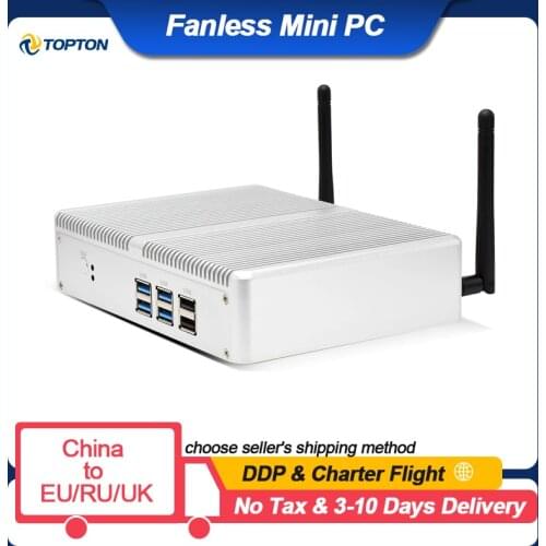 Topton Fanless Mini PC Gamer Computer Intel Core i5 7200U i3 8145U WiFi Gigabit Ethernet VGA HDMI Display Windows 10 Pro Linux