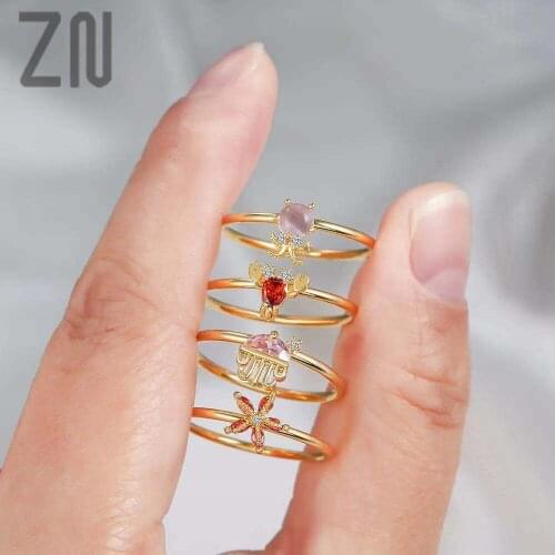 ZN Fashion Jewelry Romantic Gift Cute Girl Gold Plated Inlay Cubic Zirconia Marine Life Ring Ocean Animal Shaped Rings for Women