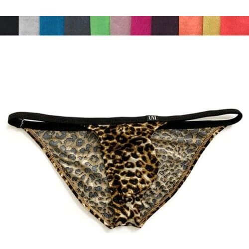 Print ice silk mens super thin low waist leopard gay large pouch bags hot erotic briefs underwear