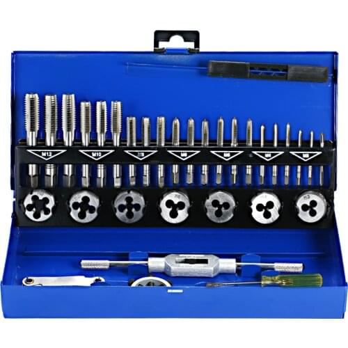 32 PCS HSS Tap and Die Set Metric Wrench Cut M3-M12 Tungsten Carbide Tap Die Screw Thread Making Tool Bit Set Engineer Kit