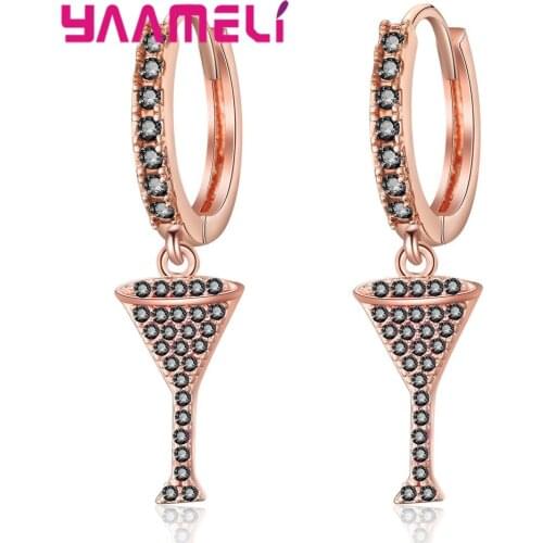 Fashion Wine Glass Water Drop Triangle Crystal Gold Pendant 925 Sterling Silver Earrings Set Female Creative Party Jewelry
