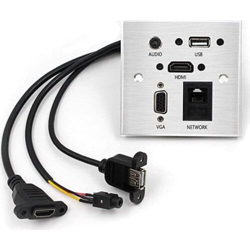 Wall Desktop Installation Socket Aluminum Alloy Panel with HDMI USB Audio Network VGA Port Wall Multi-media Plug
