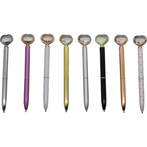 The New Novelty Heart-shaped Diamond Metal Ballpoint pen 8 colors Optional Black ink (Gift 1pc blue refill) Student supplies