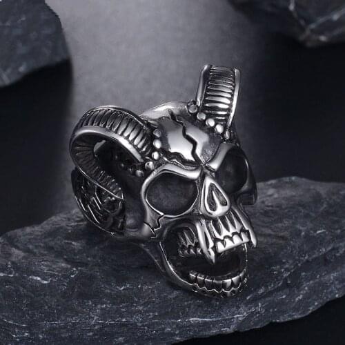 Punk Gothic Titanium Stainless Steel Casting Evil Damn Skull Vampire Ring