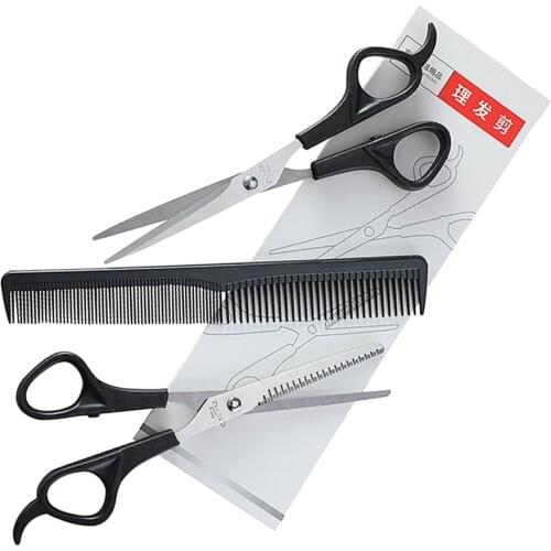 Hairdresser Hairdressing Scissors Salon with Comb Set Stainless Steel Black
