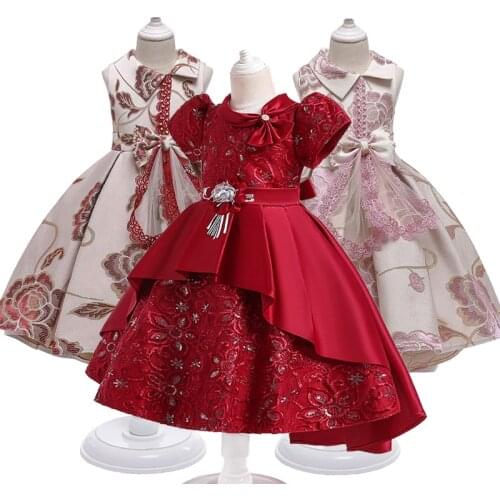 Girls dress 2020 summer new Childrens dress girl embroidery tail dress lace big bow 3 to 10 years old Girls clothes