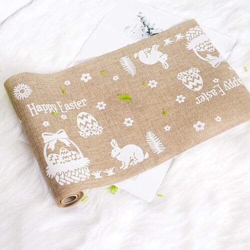 Rabbit Egg Printing Holiday Decoration Linen Table Flag 270*28cm Party Supplies Easter Festival Decorations Bunny Vintage